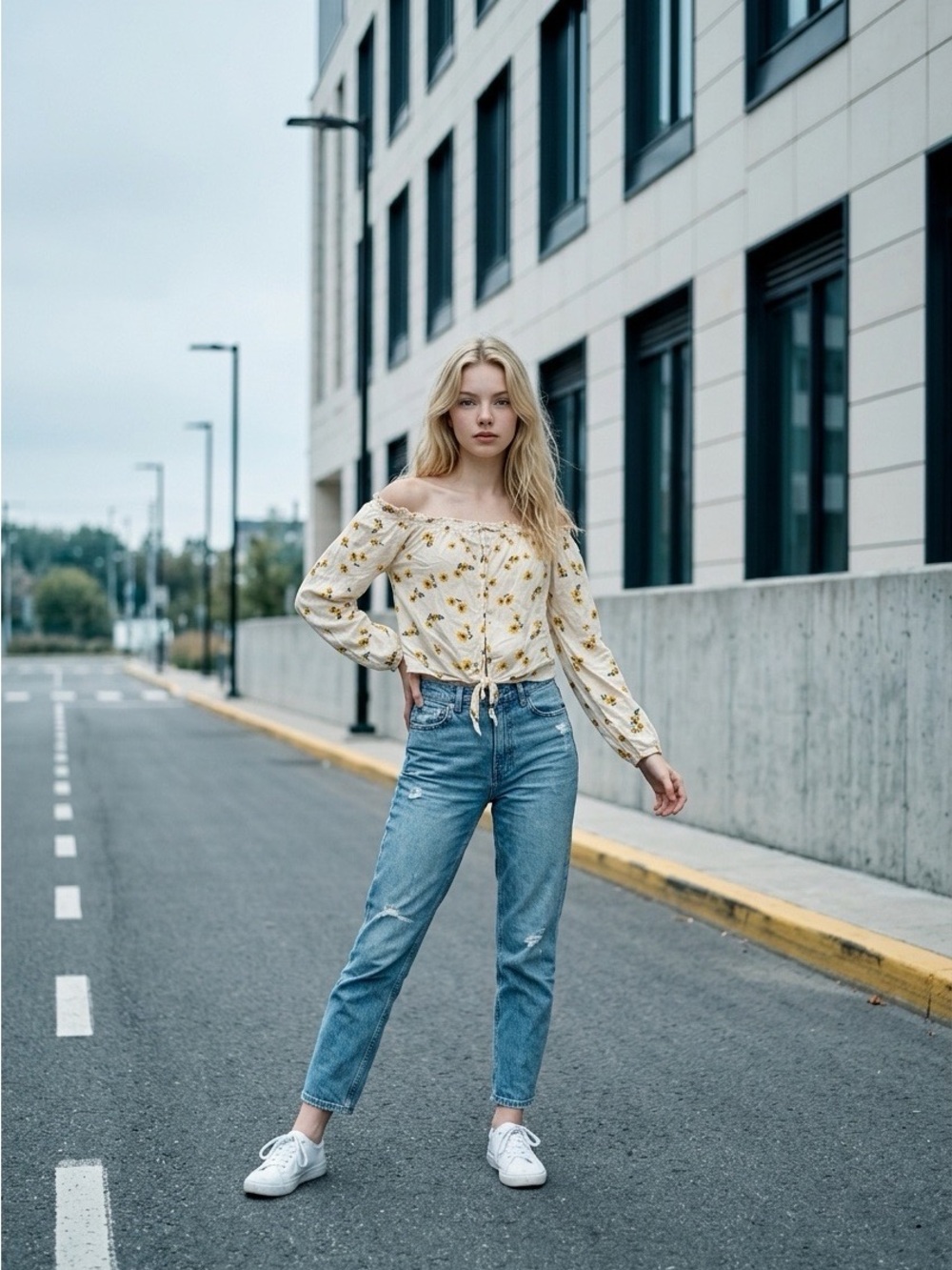 Rewind Cream Off-Shoulder Floral Tie-Front Top